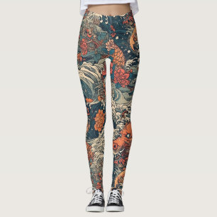 Legging Monstros do Mar de Tatuagem Japonês