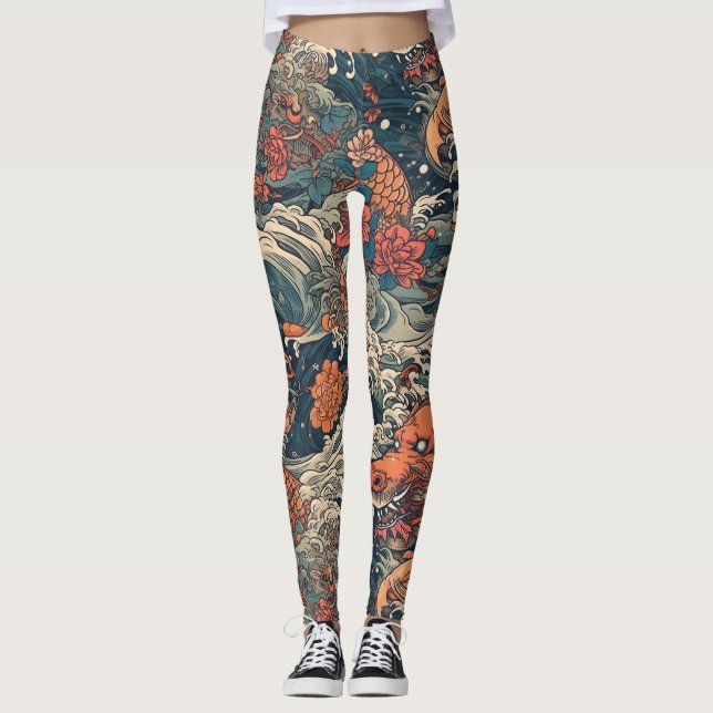 Legging Monstros do Mar de Tatuagem Japonês (Frente)