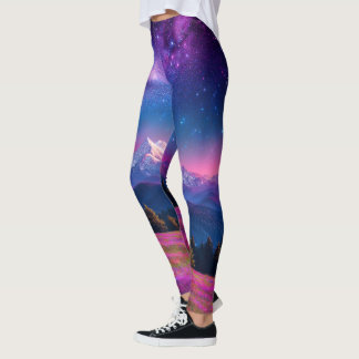 Legging Montanha Cósmica Galáxia Neon Natureza Fantasia