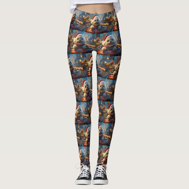 Legging Montanha Russa de Cachorro Bichon Frise Natal (Frente)