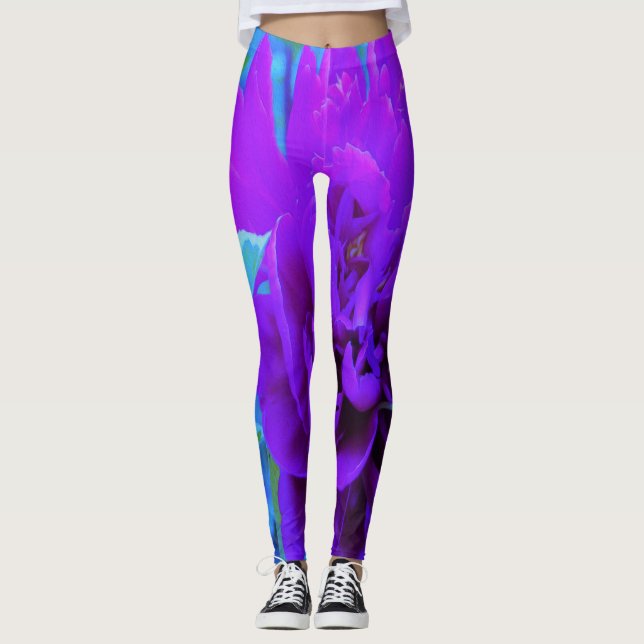 Legging Moody Purple Peony com uma bela Folhagem (Frente)