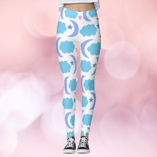 Legging Moon Cloud Stars Padrão Azul Roxo