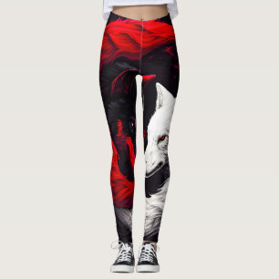 Legging Moon Crimson Red White Wolf