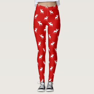 Legging Moose Silhouettes Padrão Vermelho e Branco