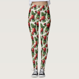 Legging Morango de Aquarela e Ladybug Padrão Sem Costura