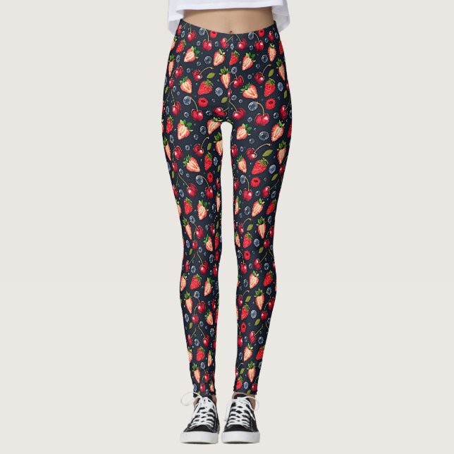 Legging Morangos e cerejas sobre fundo escuro (Frente)