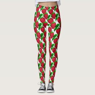 Legging Morangos em Padrões Brancos de Fundo