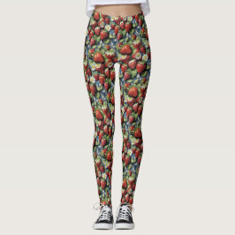 Legging Morangos Frescos Colhidos e Flores Brancas