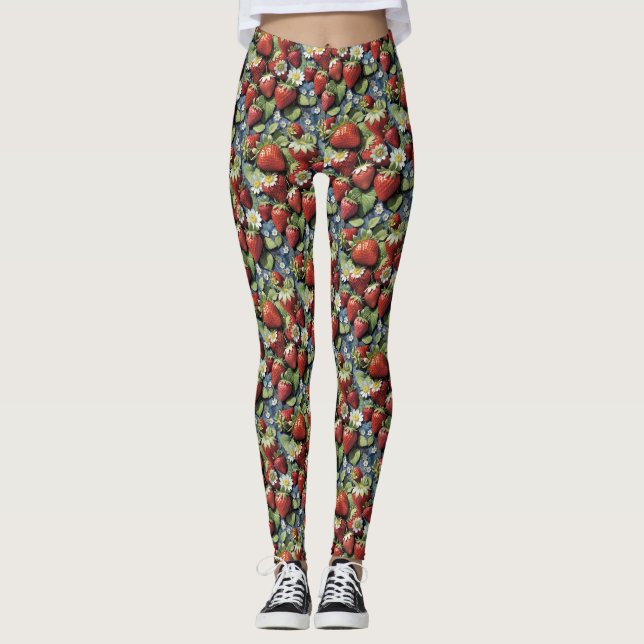 Legging Morangos Frescos Colhidos e Flores Brancas (Frente)
