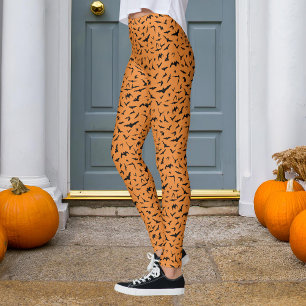 Legging Morcego do Dia das Bruxas Laranja e Negra
