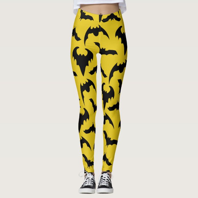 Legging Morcegos Amarelos e Pretos Halloween (Frente)