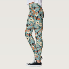 Legging Morcegos e Flores de Halloween em Patchwork Floral