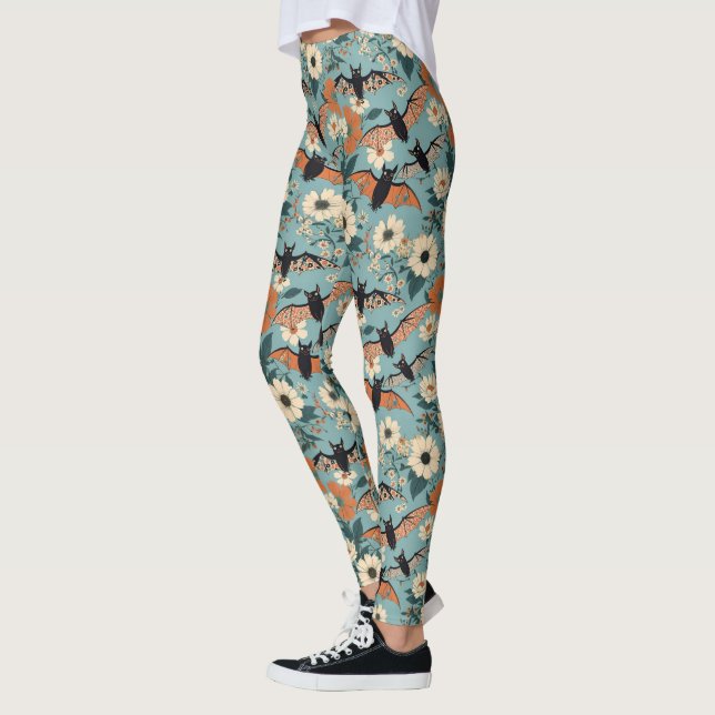 Legging Morcegos e Flores de Halloween em Patchwork Floral (Esquerda)