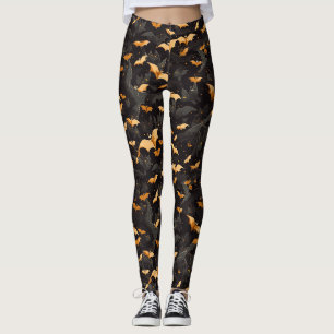 Legging Morcegos voadores do Dia das Bruxas Negro Laranja