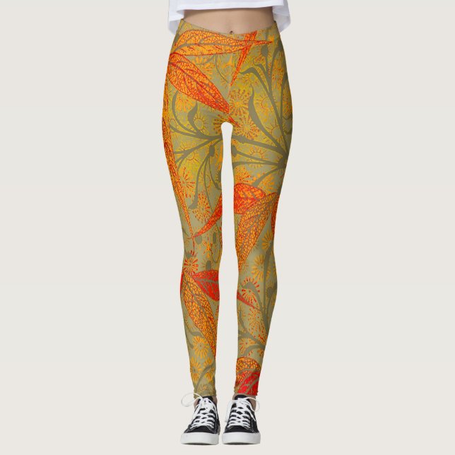 Legging Morris & Co. Padrão Bambu Godwin Laranja & Salvia (Frente)
