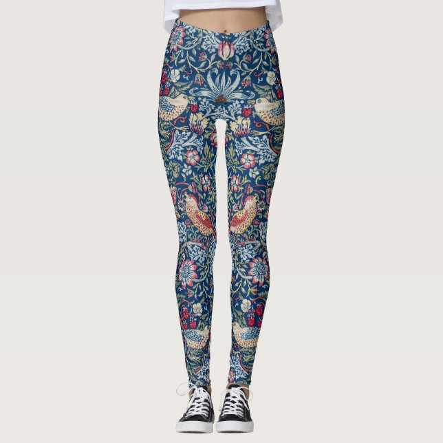 Legging Morris Strawberry Thief Clássico Azul Índigo Fino (Frente)