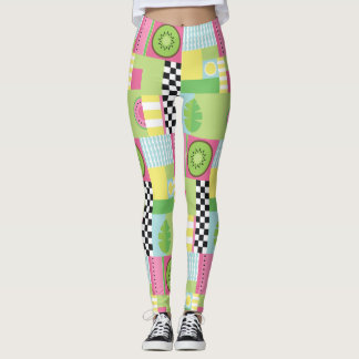 Legging Mosaico amarelo-rosa-rosa-fruta-de-verão colorido