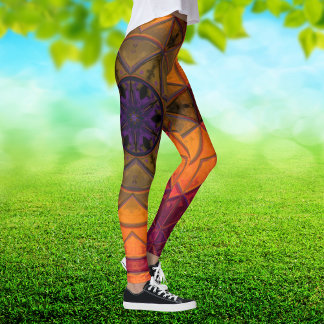 Legging Mosaico Caleidoscópio Flor Amarelo e Púrpura