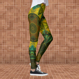Legging Mosaico Caleidoscópio Flor Amarelo e Verde