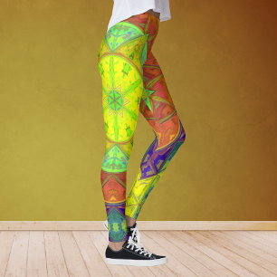 Legging Mosaico Caleidoscópio Flor Amarelo Verde e Laranj