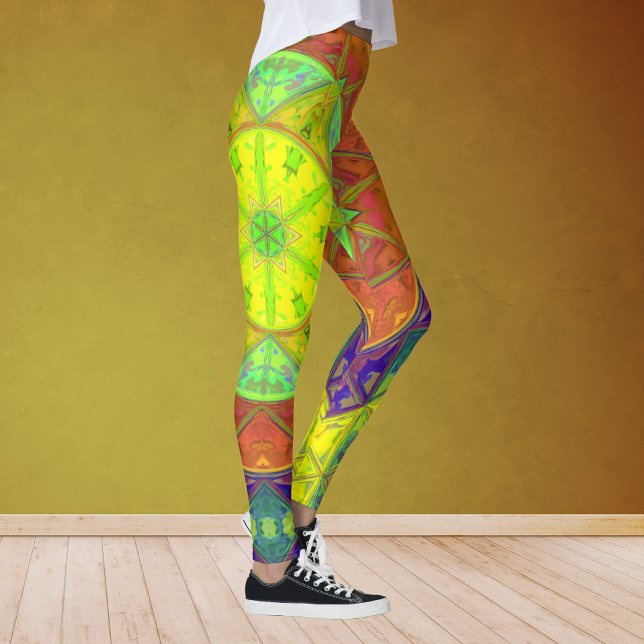 Legging Mosaico Caleidoscópio Flor Amarelo Verde e Laranja (Criador carregado)