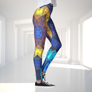 Legging Mosaico Caleidoscópio Flor Azul e Amarelo
