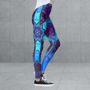 Legging Mosaico Caleidoscópio Flor Azul e Púrpura