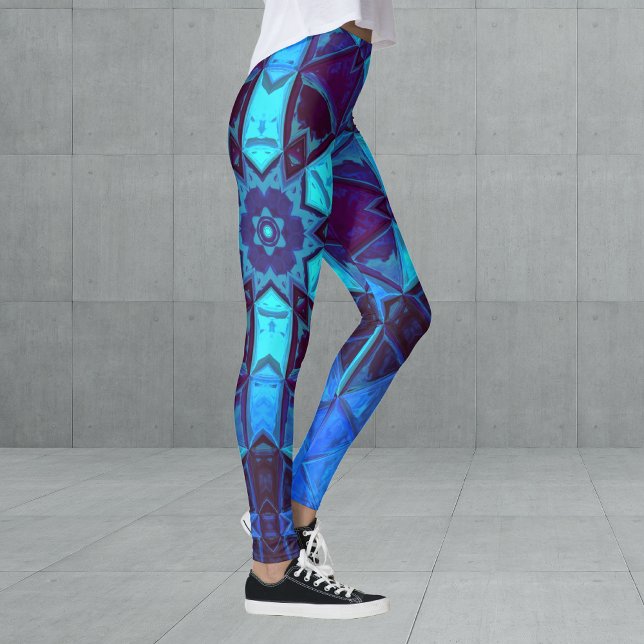Legging Mosaico Caleidoscópio Flor Azul e Púrpura (Criador carregado)