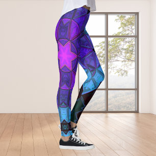 Legging Mosaico Caleidoscópio Flor Azul Roxo e Preto
