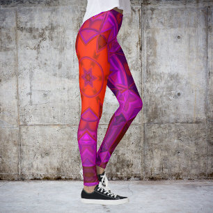 Legging Mosaico Caleidoscópio Flor Puro Rosa e Vermelho