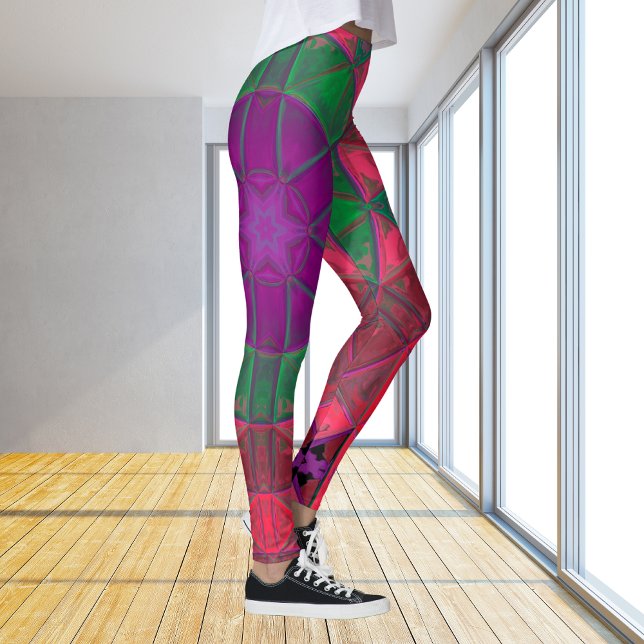Legging Mosaico Caleidoscópio Flor Puro Verde e Rosa (Criador carregado)