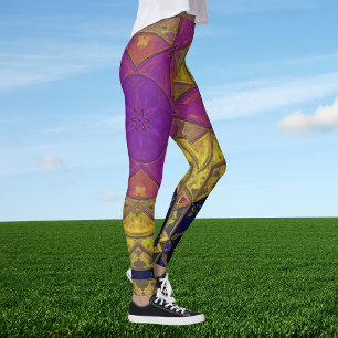 Legging Mosaico Caleidoscópio Flor Rosa e Amarelo