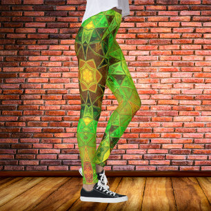Legging Mosaico Caleidoscópio Flor Verde e Laranja