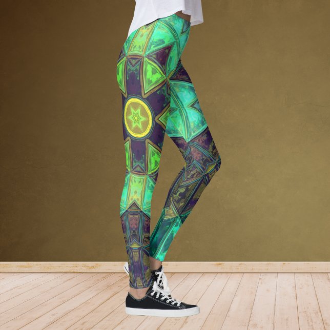 Legging Mosaico Caleidoscópio Flor Verde Teal e Roxo (Criador carregado)