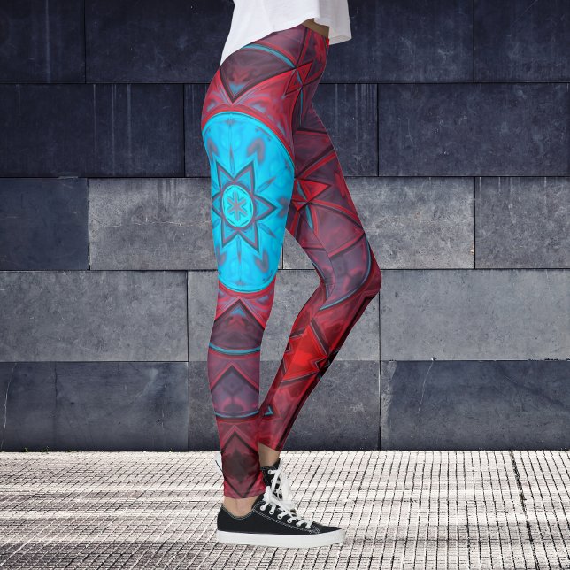 Legging Mosaico Caleidoscópio Flor Vermelho e Azul (Criador carregado)