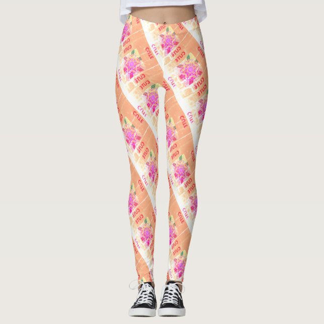 Legging Mosaico-cor-de-rosa-claro-castanho-abstrato MODERN (Frente)