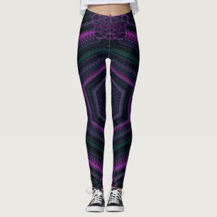 Legging Mosaico de abstrato MODERN em verde-escuro-rosa-es