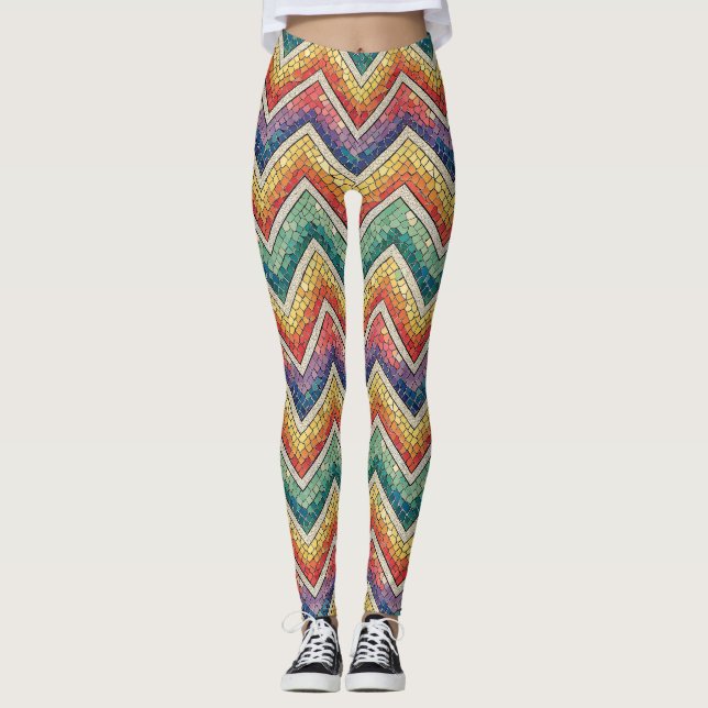 Legging Mosaico de Chevron Arco-íris – Azulejo Geométrico  (Frente)