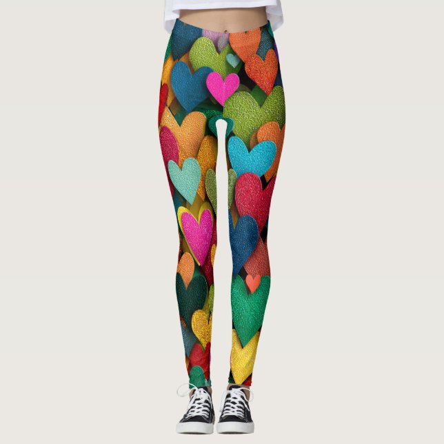 Legging Mosaico de Coração Texturizado Vibrante (Frente)