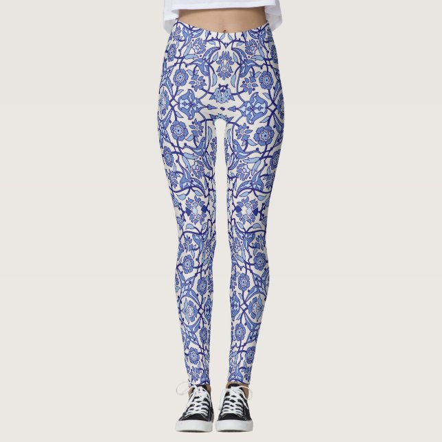 Legging mosaico de flores marroquinas andaluzas azuis (Frente)