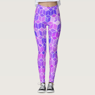 Legging Mosaico de Verão: Fusão de Cubo com Aquarela