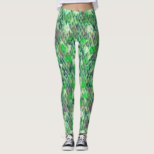 Legging Mosaico em triângulos esverdeados com tons gradien (Frente)