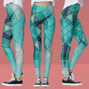 Legging Mosaico, Flor Azul e Branco