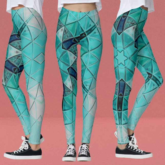 Legging Mosaico, Flor Azul e Branco (Criador carregado)