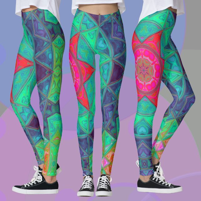 Legging Mosaico Mandala Azul Verde e Vermelho (Criador carregado)