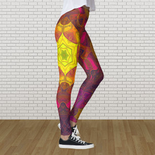 Legging Mosaico Mandala Flor Amarelo Cor-de-rosa e roxo