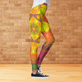 Legging Mosaico Mandala Flor Amarelo Laranja e Roxo