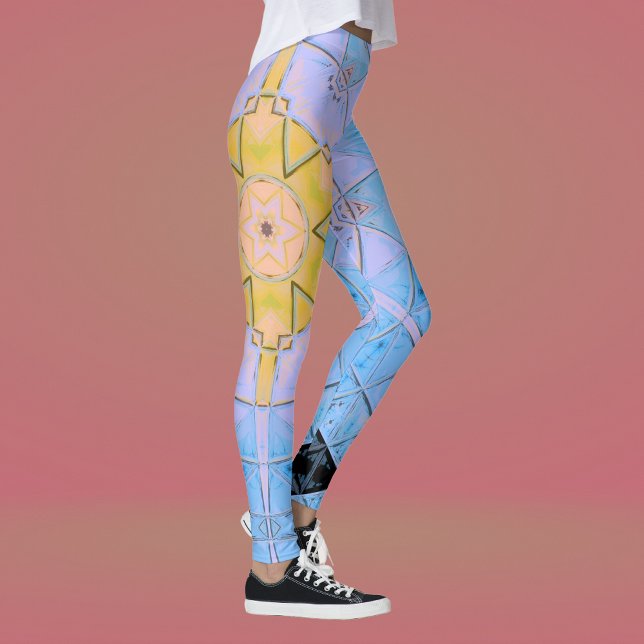 Legging Mosaico Mandala Flor Azul e Amarelo (Criador carregado)