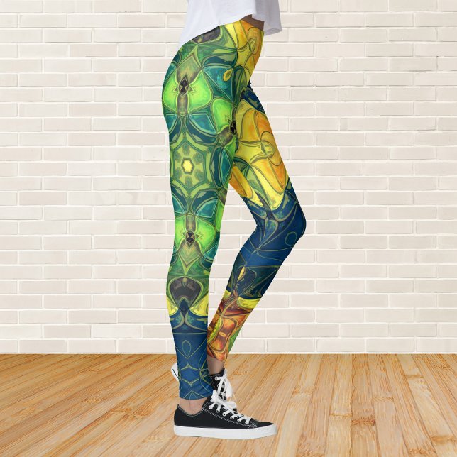 Legging Mosaico Mandala Flor Verde Amarelo e Azul (Criador carregado)