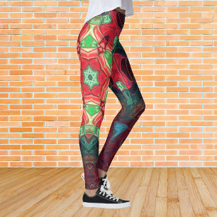 Legging Mosaico Mandala Flor Vermelho Teal e Azul